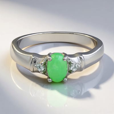 Cavill - Zilveren Ring met Keizerlijk Chrysopraas 0,28 ct en Witte Topaas 0,043 ct - 925 Sterling Zilver - Elegante Ovale Damesring Maat 17