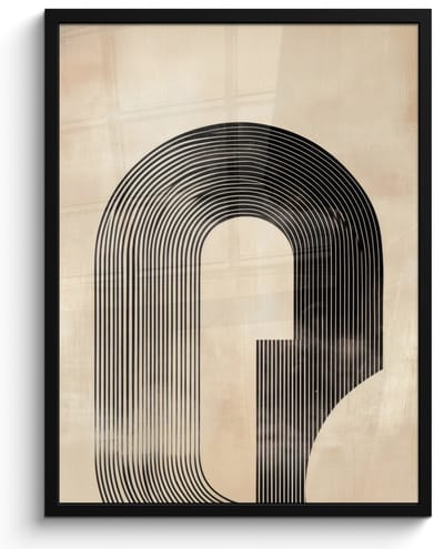 Poster in lijst - Fotolijst 50x70 cm - Posters - Boog - Strepen - Minimalistisch - Zwart - Posterlijst zwart - Decoratie - Wanddecoratie woonkamer - Muurdecoratie slaapkamer