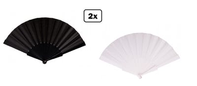 2x Waaier zwart en wit - Carnaval optocht thema feest festival decoratie fun verkleedaccesoires
