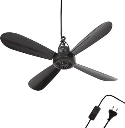 Plafondventilator - 2 Meter lang Snoer - 40cm Ø - Kunststof - Slaapkamer - Woonkamer - Plafond Ventilator - 5W - Opvouwbaar - Stil 25 dB - Zwart