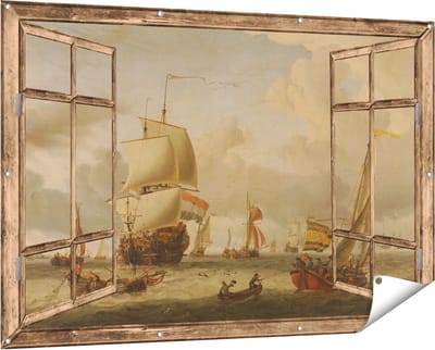Gards Tuinposter Doorkijk De Rede van Enkhuizen - Abraham Storck - 150x100 cm - Tuindoek - Tuindecoratie - Wanddecoratie buiten - Tuinschilderij