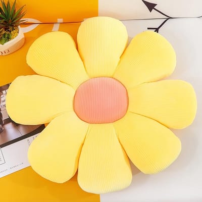Bloem Kussen - Zonnebloem Sierkussen - Decoratie en Comfort - Zacht PP Katoen Vulling - 75cm Diameter - Geel