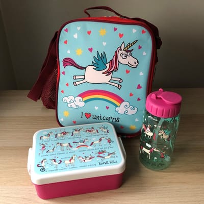 HEEL KLEIN Eenhoorn lunchtasje koeltasje (21 x 24 x 6 cm) met lunchbox en drinkfles / drinkbeker - Tyrrell Katz