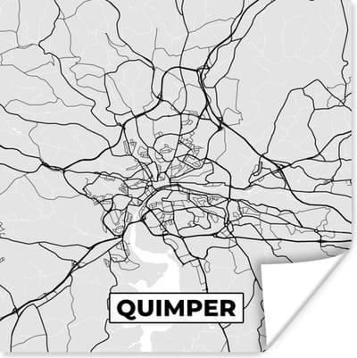 Poster Plattegrond - Kaart - Stadskaart - Frankrijk - Quimper - 100x100 cm XXL