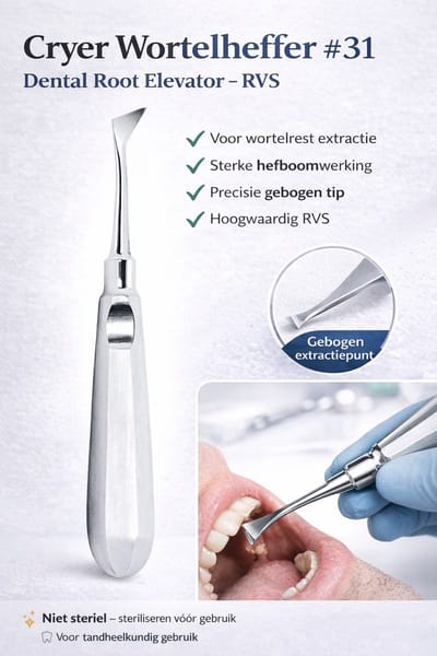 Belux Surgical Instruments / Cryer Wortelheffer #31 – Dental Root Elevator – Chirurgisch Instrument – RVS – Links/Rechts Extractie Elevator