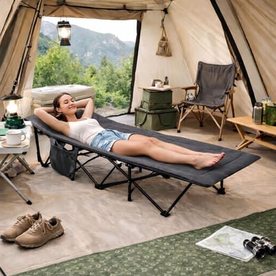 Veldbed Kampeerbed - Opklapbed Tuinligbed - Kamperen Ontspannen Slapen - Inclusief Draagtas Kussen - 190 x 67 x 37 cm
