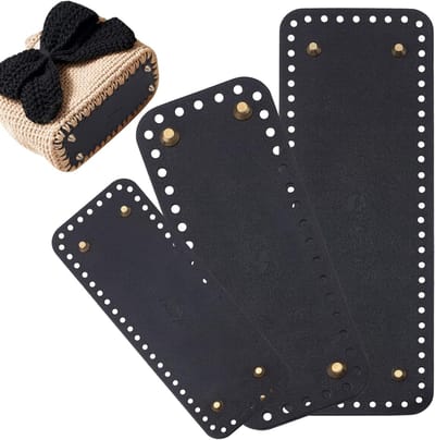 Leren Portemonnee Bodem voor Haakwerk, 3 Maten Zwarte Rectangulaire Bodems voor DIY Haakhandtassen en Schoudertassen met Gaten voor Gemakkelijke Bevestiging