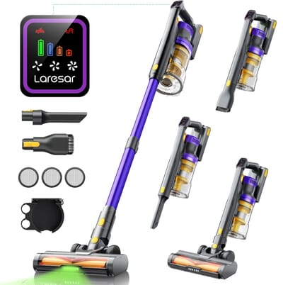 Draadloze Stofzuiger - 550W - 55000PA Zuigkracht - Handstofzuiger - Laresar X11 - Smart Touch Display - 60 min Looptijd - Cycloon Technologie - Met Turbo Borstel - Voor Tapijt en Vloer - 3 Filtersets - EU Plug