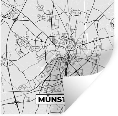 Muurstickers - Sticker Folie - Duitsland - Plattegrond - Münster - Kaart - Stadskaart - 100x100 cm - Plakfolie - Muurstickers Kinderkamer - Zelfklevend Behang XXL - Zelfklevend behangpapier - Stickerfolie