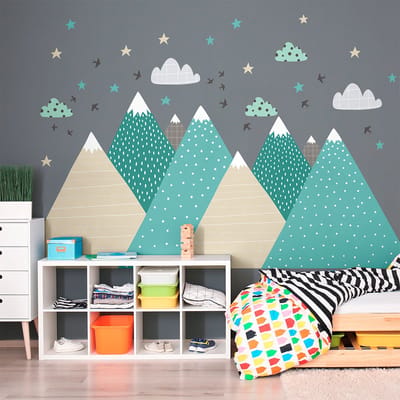 Muurstickers voor kinderkamers - Decoratie voor de babykamer - Gigantische muursticker met Scandinavisch berglandschap van SOPKA - 70x105 cm