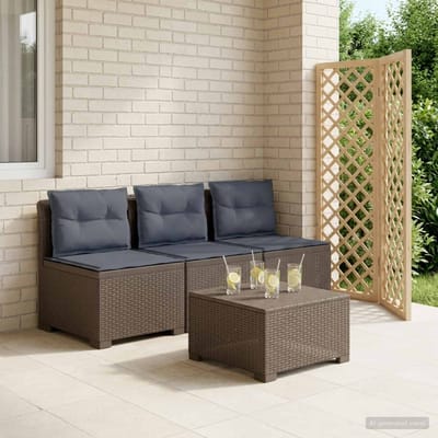 vidaXL - 3-Zits - Tu - bank - met - Kussens - Rattan - Look - 3-zits - PP - Lichtgrijs