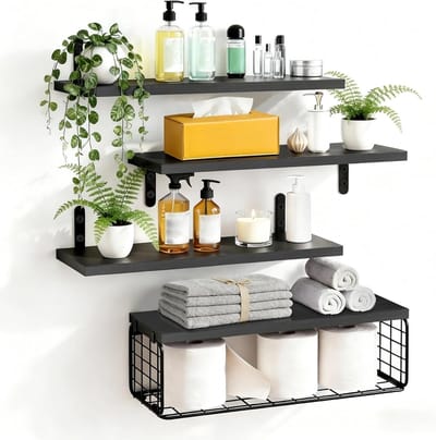 Set van 3 Wandplanken van Hout, 40 cm, Drijvende Planken voor Slaapkamer, Woonkamer en Keuken, Stevige Opbergruimte