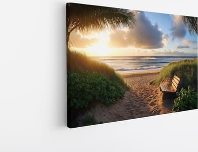 Saammp Canvas Schilderij - Strand Bankje - Zee - Duinen - 30x20 - Foto op canvas - Wanddecoratie - muurdecoratie Woonkamer - Slaapkamer decoratie - Canvas Print