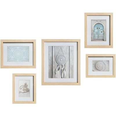 Atmosphera Set van 5 Fotolijsten - Natuurlijk Hout MDF, 33,6 x 28,8 cm, 25,5 x 20,5 cm, 24 x 18,8 cm