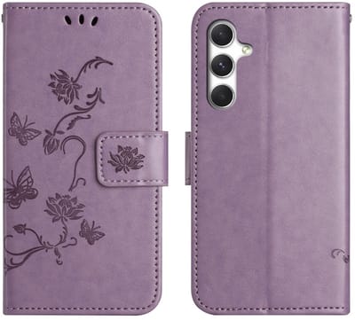 Coverup Hoesje - Geschikt voor Samsung Galaxy A27 Hoesje - Coverup Bloemen & Vlinders Book Case - Lila