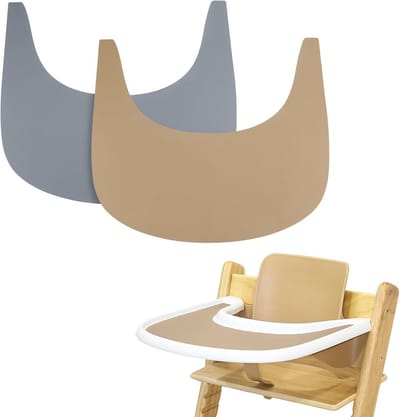 Kinderstoel Placemat - Eetonderlegger - Eten Zonder Knoei - Voedselveilige Siliconen - 2 Stuks - Grijs/Khaki