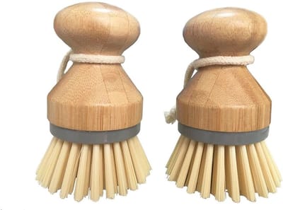 2 stuks bamboe afwasborstel - mini natuurlijke bamboe keukenreinigingsborstel - bestekborstel - keukengootsteenreinigingsborstel - gereedschap voor het reinigen van vaat, potten en koekenpannen