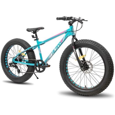 Hiland Roon kindermountainbike voor jongen en meisje, met fattire-band, Shimano 7 versnellingen en dubbele schijfrem, groen, 20 inch