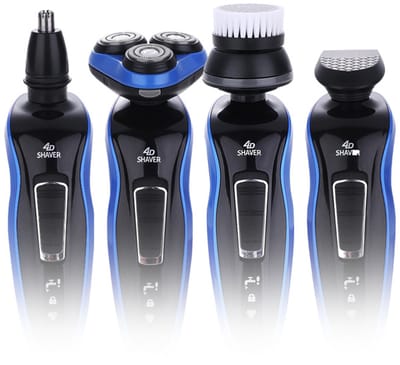 Waterdicht 4D elektrisch scheerapparaat geschikt voor drie zwevende scheerhoofdengeschikt voor een snelle en veilige scheerbeurt – inclusief een accessoiregeschikt voor gezichtsreiniging.