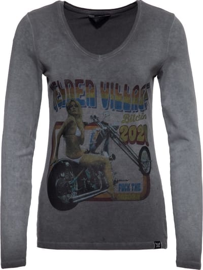 Queen Kerosin Slim Fit Longsleeve mit Retro-print en oilwash-effect QK4205558413 Antracietit