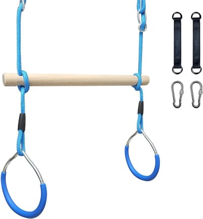 Trapeziumstang met turnringen - Robuuste stalen constructie voor hindernisparcours - Geschikt voor binnen en buiten, vanaf 3 jaar