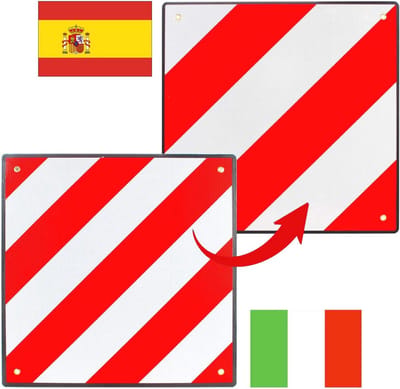 SnelShoppen - Reflecterend Aluminium Waarschuwingsbord 50 x 50 cm voor Italië/Spanje - Veiligheidsbord voor Fietsendrager, Achteraanhanger en Caravan