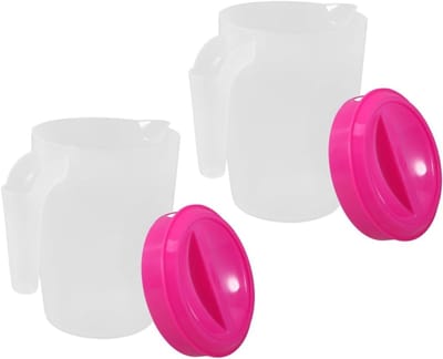 Koude Waterkan met Plastic Deksel en Theefilter, 2 Stuks, 1 Liter, Ideaal voor Dranken en Sappen Thuis en in Restaurants