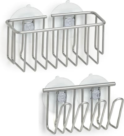 Afwasmiddel houder en spons houder metaal met zuignappen 13 x 5,5 cm - Zeller - Huishouding/huishouden - Keukenbenodigdheden - Afwasmiddelhouders - Muurhouders voor afwasmiddelflessen