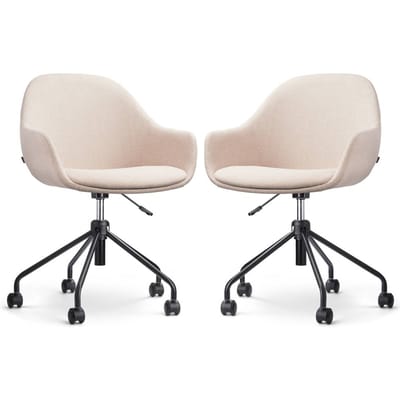 Nolon Nout-Mae Bureaustoelen Set van 2 Beige - Stof - Verstelbaar - Wieltjes - Zwart Onderstel - Design - Comfortabel