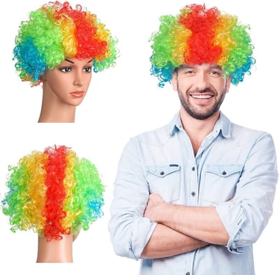 Multicolor Clown Peruk, Afro Krullend Haarstuk, Regenboog Kostuumaccessoire voor Halloween en Feestjes