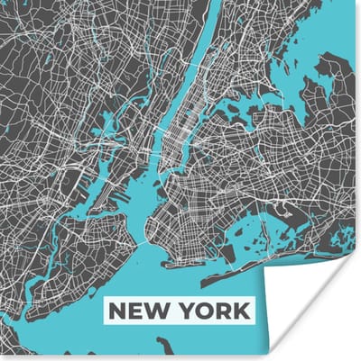 Poster Stadskaart - Blauw - New York - Plattegrond - Kaart - 100x100 cm XXL