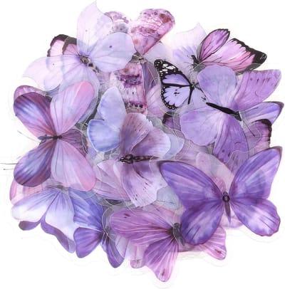 40 Stuks Vlinder Stickers voor Scrapbooking - Zelfklevende Decoratie voor Laptop, Telefoon en Muur - Transparante Paarse Vlinders voor Creatieve Projecten