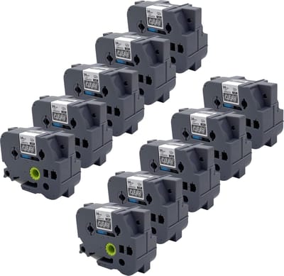 DULA Brother Compatible label tape- Tze-165 - 10 cassettes - Brother P-Touch - Wit op transparant - 36mm x 8m
