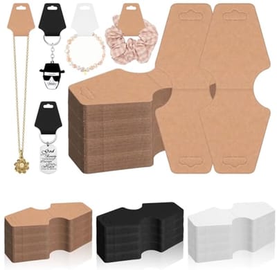 200 Stuks Sieraden Display Kaarten 5x12CM - Bruin Kraftpapier Zelfklevende Verpakking voor Armbanden, Kettingen, Oorbellen en Sleutelhangers