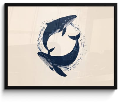 Poster in lijst - Fotolijst 70x50 cm - Posters - Walvissen - Spetters - Cirkel - Donkerblauw - Posterlijst zwart - Decoratie - Wanddecoratie woonkamer - Muurdecoratie slaapkamer