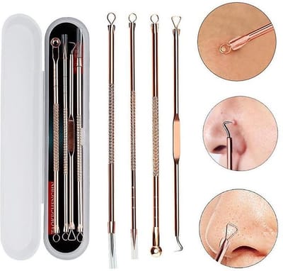 Mee-eters verwijderen - Blackhead remover - Puistjes - Professionele kit - 4 luxe puisten lepels - Mee eter lepel - Acne set - multi roze