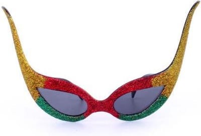 Bril Vlinder glitter rood/geel/groen - OP=OP - Carnaval thema feest festival optocht fun bril diva glamour