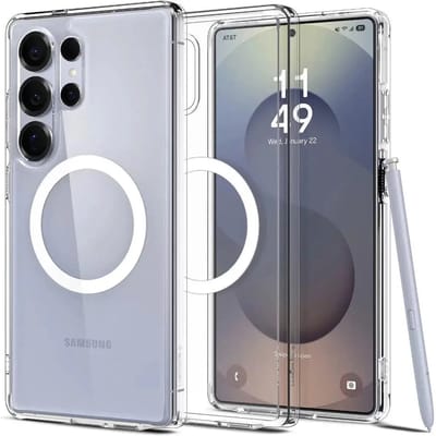Spigen Hoesje Geschikt voor Samsung Galaxy S25 Ultra | Crystal Hybrid MagFit | Compatibel met MagSafe en Qi2 | Back Cover met Magneet | Wit