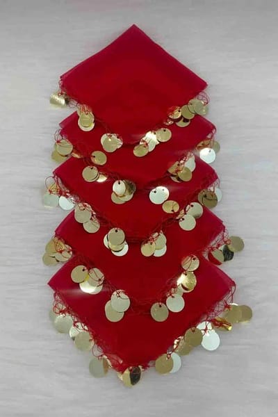 DFA Traditionele Dansdoekjes / Halay Mendili met Goudkleurige Muntjes - Henna Feest Accessoires - ROOD - 10 Stuks