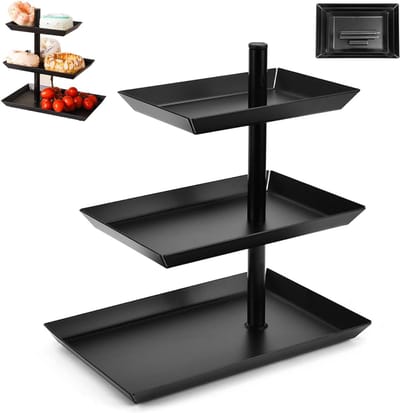 AHD® Fruitschaal - Fruitmand - Etagere 3 Laags - Fruitschaal Etagere - Fruit Etagere - Zwart - 26cm x 16cm x 26cm