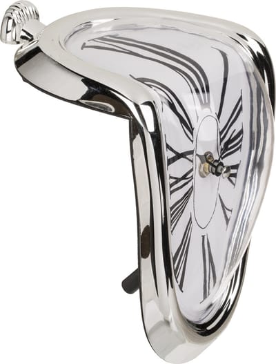Out of the Blue klok in Dali stijl - smeltend - 18 x 13 cm - zilver - kunststof