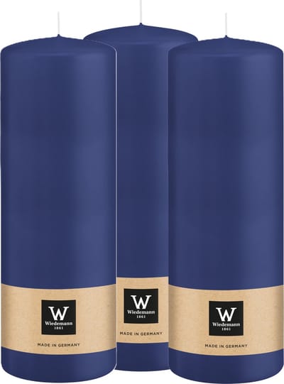 Wiedemann Cilinderkaars/stompkaars - 3x - donkerblauw - 20 x 7 cm - 103 branduren - zuilkaarsen