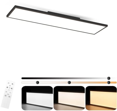 NETTLIFE Plafondlamp LED - 100cm - Lang Plafondpaneel - zwart - Plafondlamp plat - Dimbaar - met Afstandsbediening - 24W - Moderne Kantoorlamp - voor Werkplaats | Keuken | Studeerkamer | Woonkamer