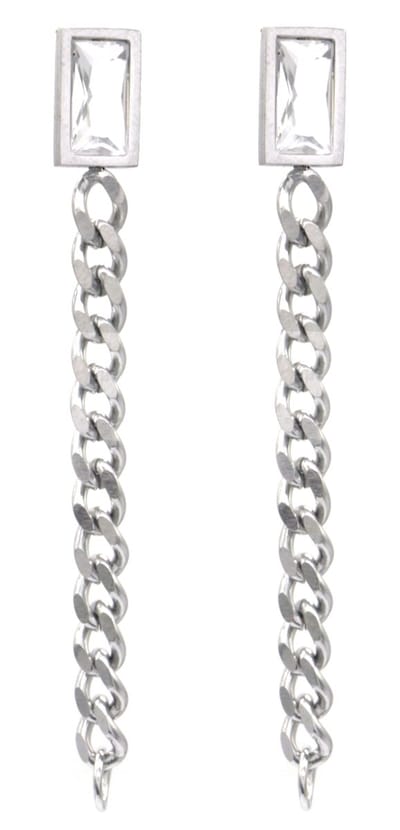 Oorbellen - Kraal en Ketting - RVS - 7 cm - Zilverkleurig en Wit