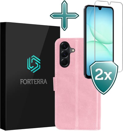 Hoesje Met 2x Screenprotector - Geschikt voor Samsung Galaxy A17 - Luxe Pasjeshouder - Flip Case - Bookcase Portemonee - Kunstleer Book Case - Flipcase Hoes - Book Cover - Walletcase - Portemonneehoes - Lichtroze