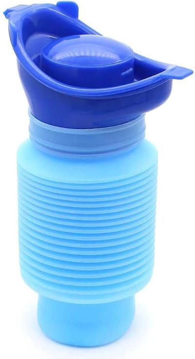 Krimpbaar herbruikbaar urinoir - draagbaar mobiel toilet - intrekbare urinoir - plasfles voor kinderen - volwassenen - dames - camping reizen (750 ml) - blauw plastuit voor vrouwen