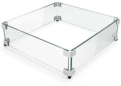 15" x 15" x 6" Vuurkorf met Gehard Glas Windscherm - Tafelbescherming voor Vuurplaats - Stevige Aluminium Hoekbeugel en Rubberen Voeten