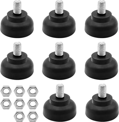 Set van 8 Verstelbare Meubelpoten 35 mm Ronde Rubber Voeten met Schroeven en Moeren - Antislip en Schokabsorberend voor Tafel, Stoelen en Kasten in Zwart