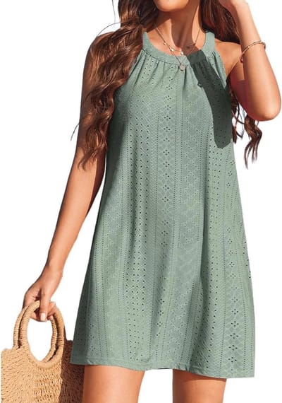Zomer Strandjurk voor Dames - Mouwloos, V-hals, Met Zak, Chiffon