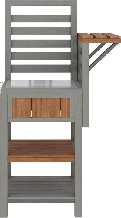 Houten Tuinkast - Outdoor Kast - Buiten Leven - Werkblad RVS - 74 x 54 x 149 cm - Naturel
